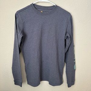 Carhartt Long sleeve shirt, size xs but fits like small, grey with blue letters